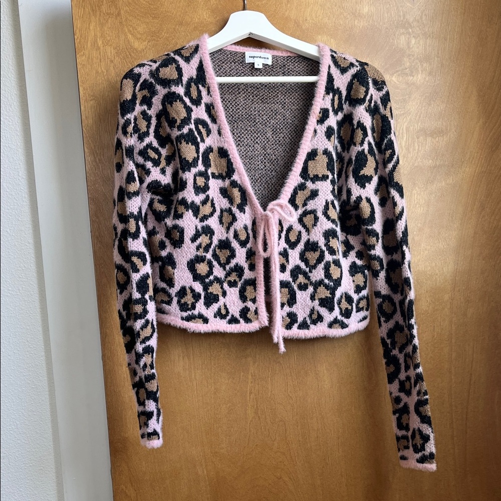 superdown Pink and Black Leopard Cardigan